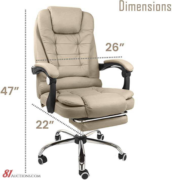 Creamy White Halter Reclining Leather Office Chair Modern Executive 